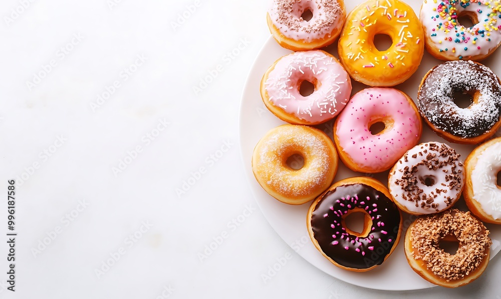 Assortment of Delicious Glazed Donuts on a White Plate Assortment of Delicious Glazed Donuts on a White Plate