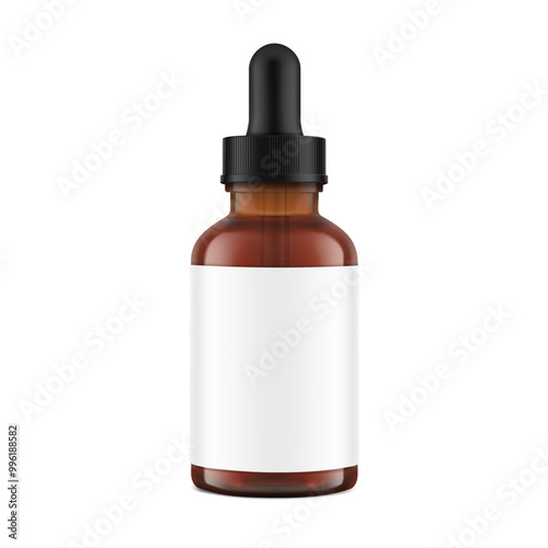 Realistic dropper bottle mockup isolated on white background. Vector illustration. Сan be used for cosmetic, medical and other needs. EPS10.	