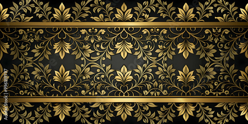 Elegant black and gold wallpaper with floral pattern and gold leaves, black, gold, wallpaper, flowers, leaves, elegant, luxury