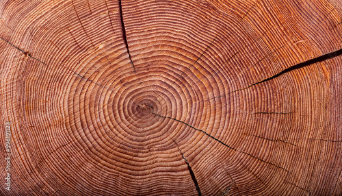 Tree rings, showing the circular patterns of growth over time.