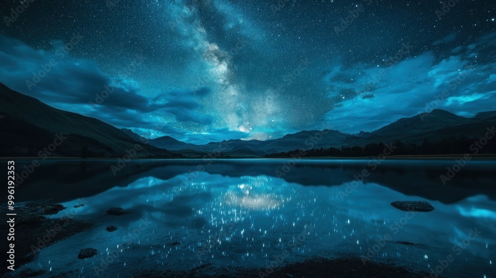 Milky Way Reflection in a Still Lake Surrounded by Mountains at Night Milky Way Reflection in a Still Lake Surrounded by Mountains at Night