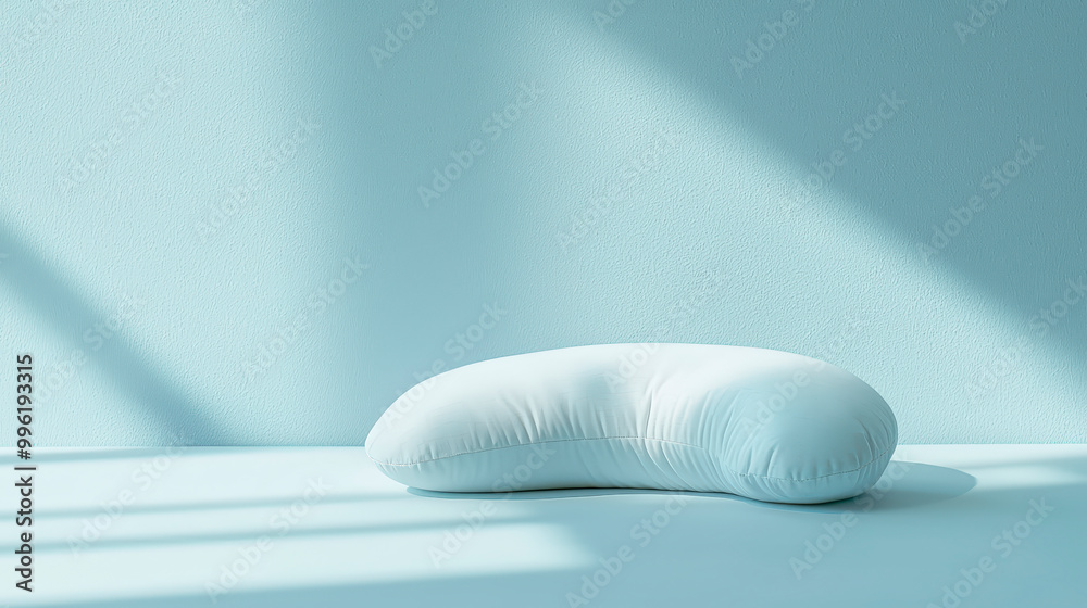 Knee Pillow On Smooth Light Blue Surface For Comfort Support Knee Pillow On Smooth Light Blue Surface For Comfort Support