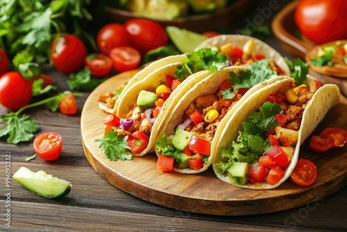 Tasty appetizing tacos with vegetables wth generatve ai photo