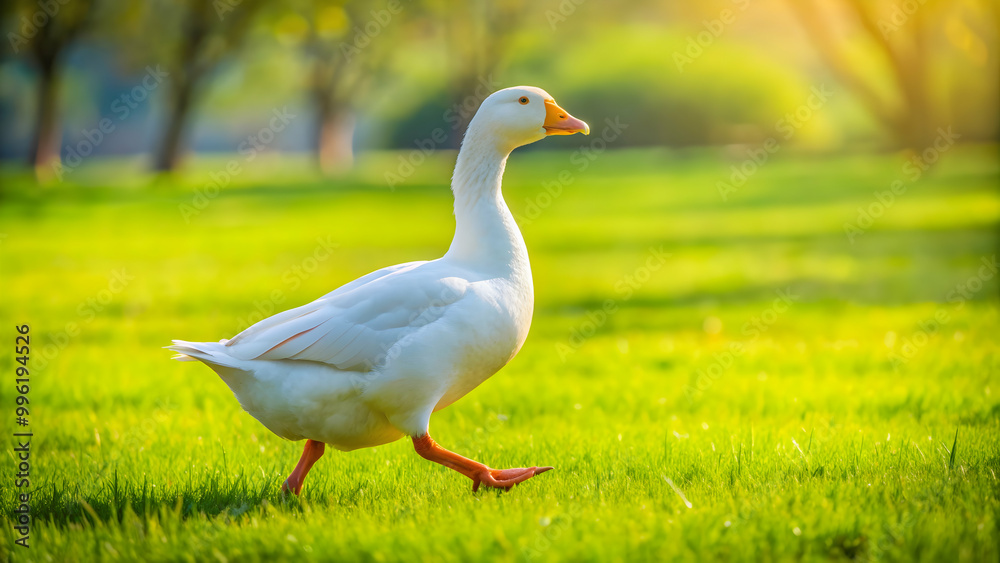 White goose gracefully walking across vibrant green grass on a sunny day, goose, animal, wildlife, bird, white, feathers, grass White goose gracefully walking across vibrant green grass on a sunny day, goose, animal, wildlife, bird, white, feathers, grass