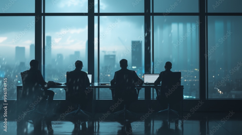 A tense business meeting with team members sitting far apart A tense business meeting with team members sitting far apart