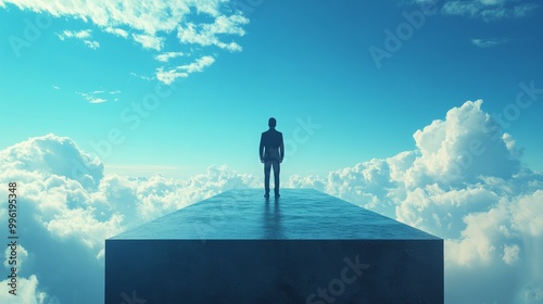 Wallpaper Mural A man stands on a bridge looking out over a body of water Torontodigital.ca