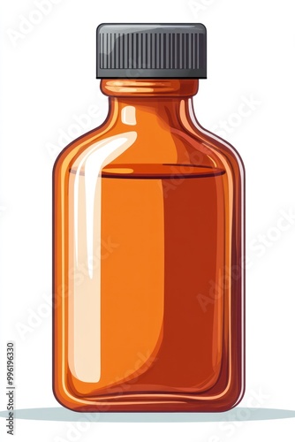 A simple illustration of an orange glass bottle with a black cap.