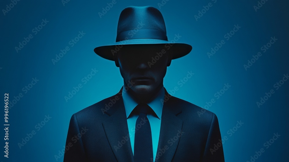 A man in a suit and hat is standing in front of a blue background A man in a suit and hat is standing in front of a blue background