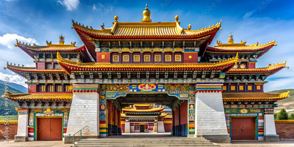 Fototapeta premium Entrance exit arch of Huiyuan monastery in Daofu County, Garze Tibetan Autonomous Prefecture
