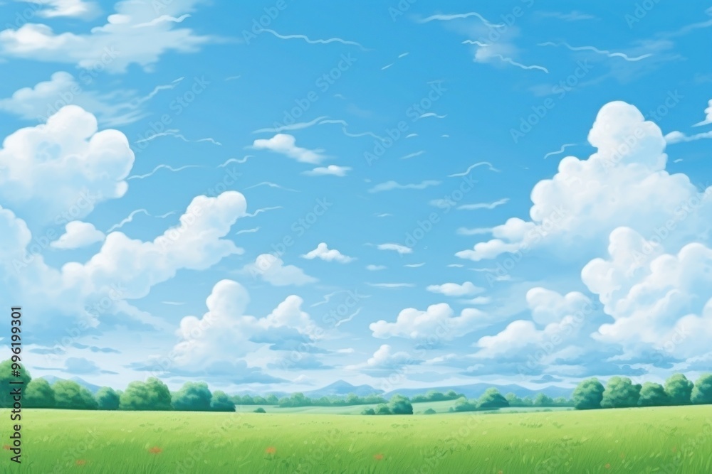 Obraz premium Cloud sky backgrounds landscape, digital paint illustration.