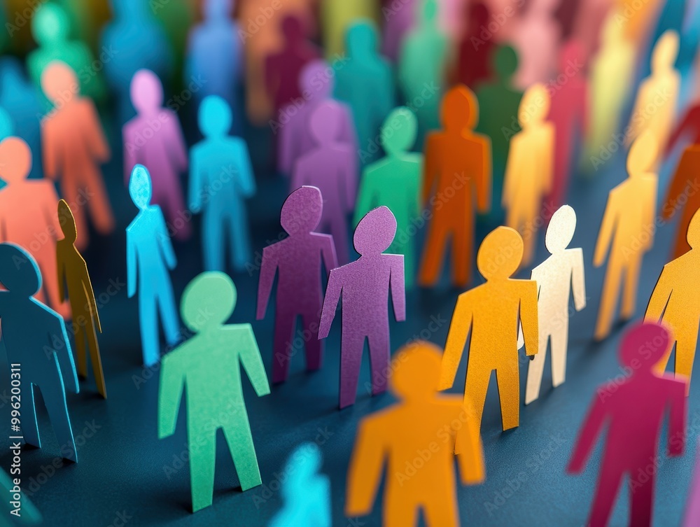 Colorful paper cutouts of people on a dark background, representing diversity and community. Colorful paper cutouts of people on a dark background, representing diversity and community.