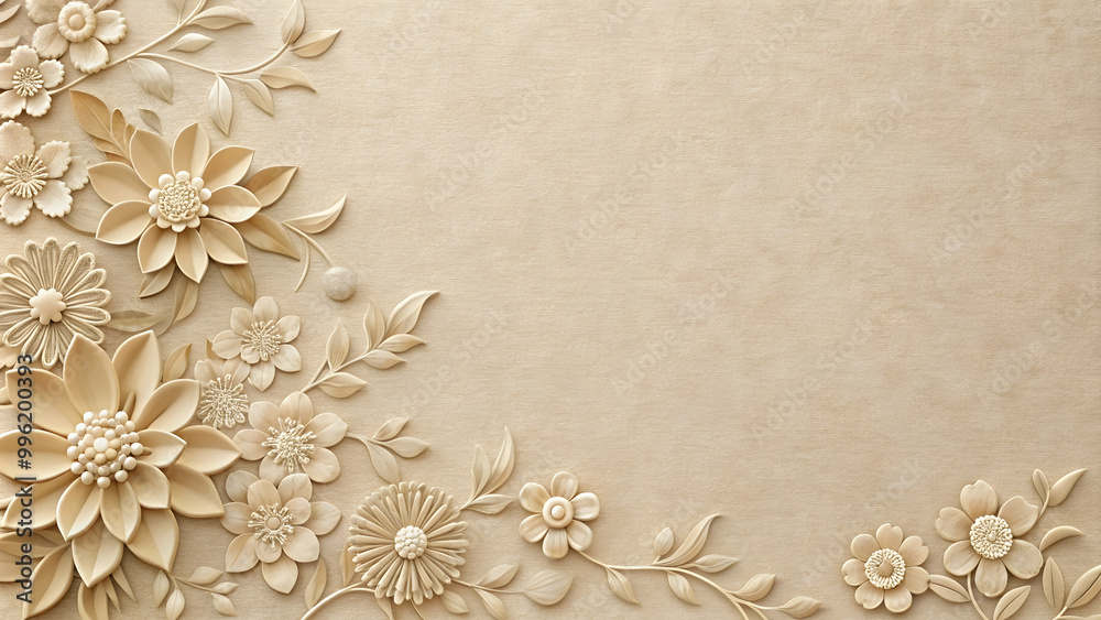 Basic beige paper texture with floral elements in soft art style background for invitation card, beige, paper Basic beige paper texture with floral elements in soft art style background for invitation card, beige, paper