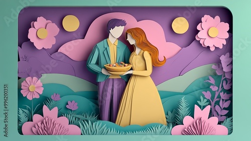 A whimsical paper cutout sc...