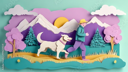 A colorful paper-cut landsc...