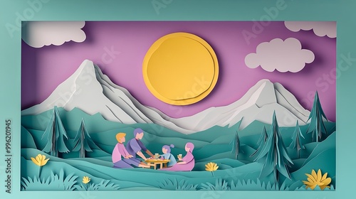 A colorful paper art scene ...