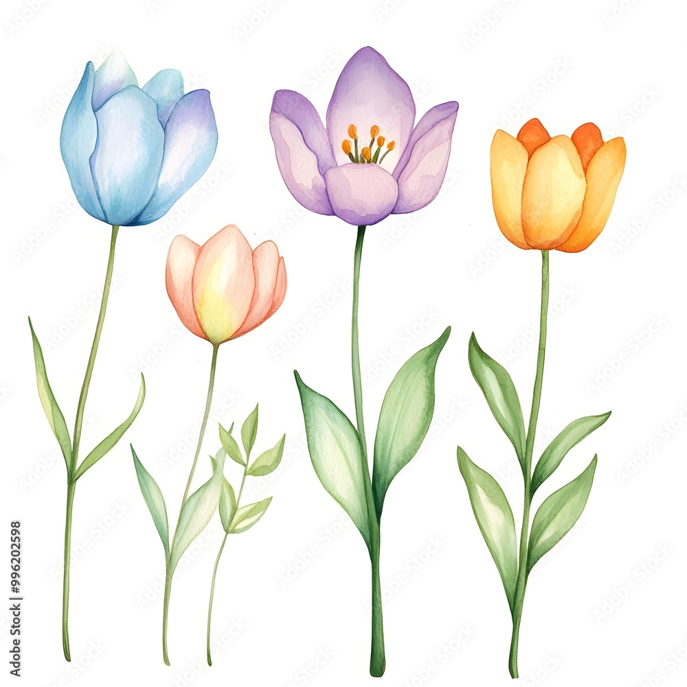 Watercolor spring flowers clipart, cute, simple, and clean, Watercolor spring flowers clipart, cute, simple, and clean,