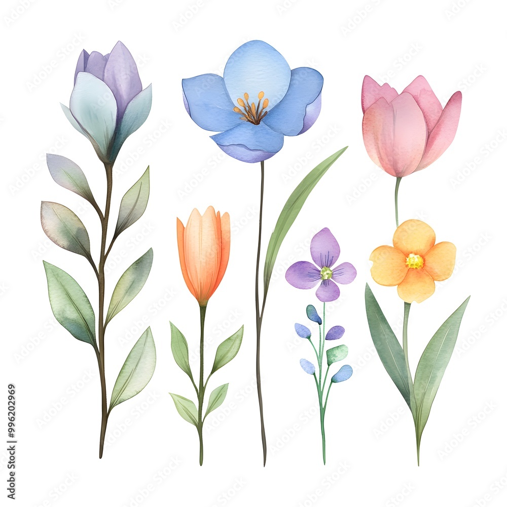 Watercolor spring flowers clipart, cute, simple, and clean, Watercolor spring flowers clipart, cute, simple, and clean,
