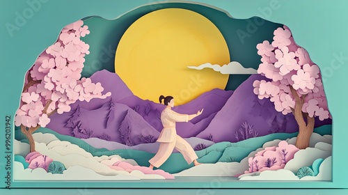 A serene paper-cut landscap...