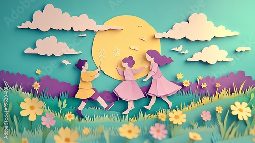 A colorful paper cut-out sc...