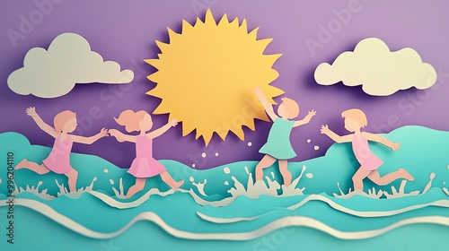 A vibrant paper cut-out sce...