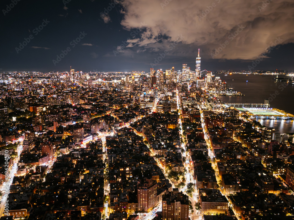 New York City Manhattan panoramic view at dusk from the Hudson River ...