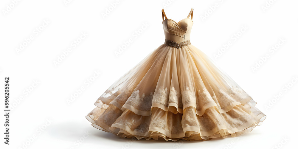 Naklejka premium A beautiful dress isolated on a white background, fashion, clothing, elegant, style, design, fabric, garment, trendy, boutique