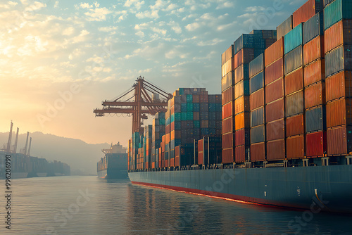 Wallpaper Mural Busy Seaport Scene with Efficient Container Shipping Operations   Torontodigital.ca