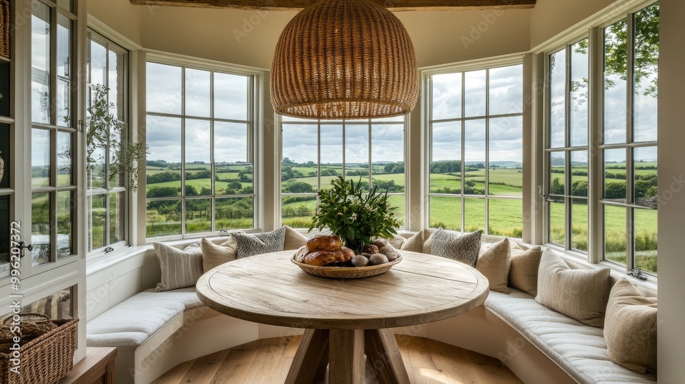 Obraz premium Inviting breakfast nook with a built-in bench