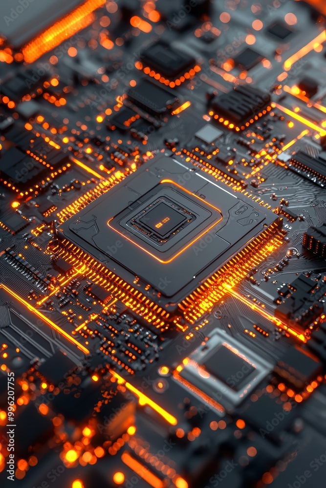 High Tech 3D Rendering of Computer Chip High Tech 3D Rendering of Computer Chip