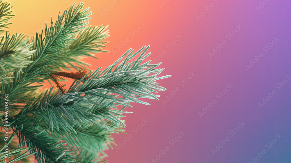 Snowy Christmas tree branches or snowy Christmas fir tree on a colorful background Snowy Christmas tree branches or snowy Christmas fir tree on a colorful background