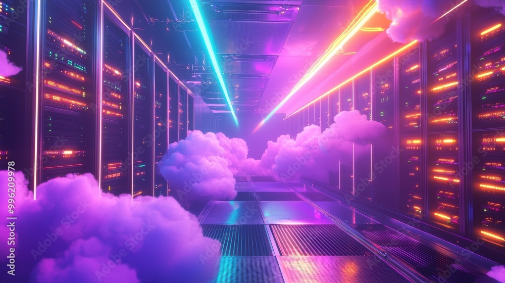 Futuristic Server Room with Glowing Racks and Lights Futuristic Server Room with Glowing Racks and Lights