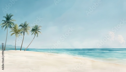 A beautiful blue ocean with palm trees in the foreground by AI generated image