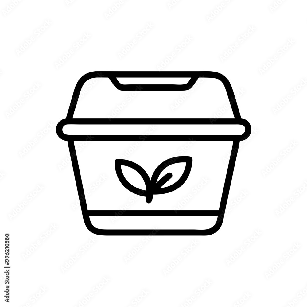 Eco-Friendly Food Container with Leaf Symbol on White Background Eco-Friendly Food Container with Leaf Symbol on White Background