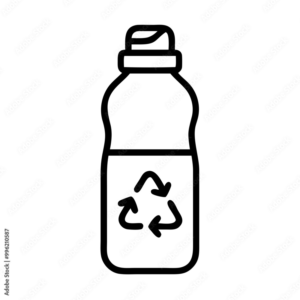 Reusable Bottle with Recycling Symbol on White Background Reusable Bottle with Recycling Symbol on White Background