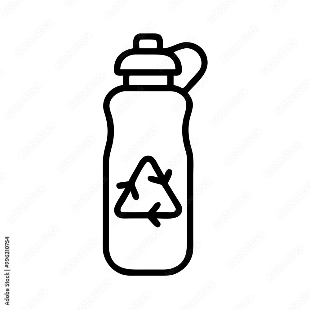 Reusable Bottle with Recycling Symbol on White Background Reusable Bottle with Recycling Symbol on White Background