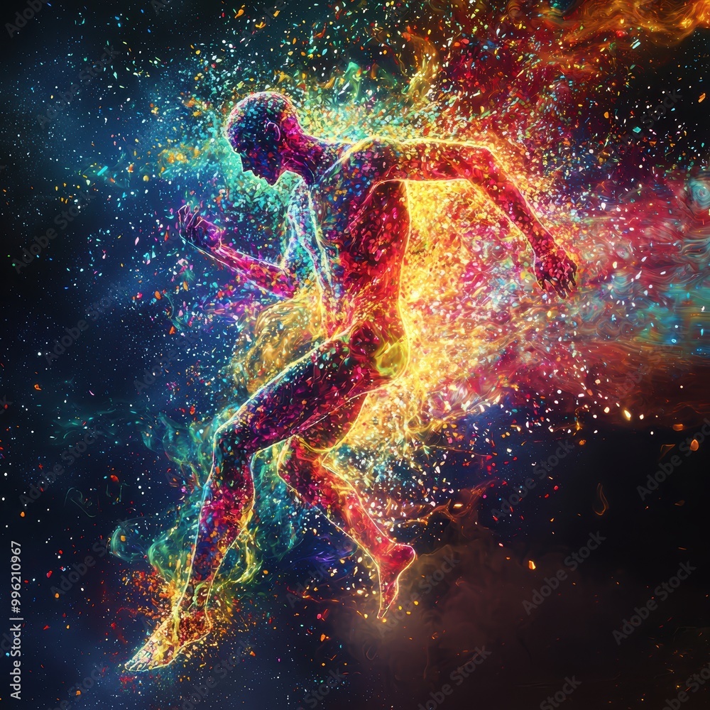 Fototapeta premium Ethereal Human Form Bursting with Light and Color