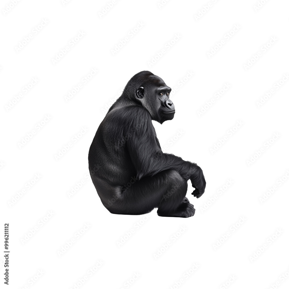 A 3D render of a black gorilla sitting and looking forward on a transparent background A 3D render of a black gorilla sitting and looking forward on a transparent background