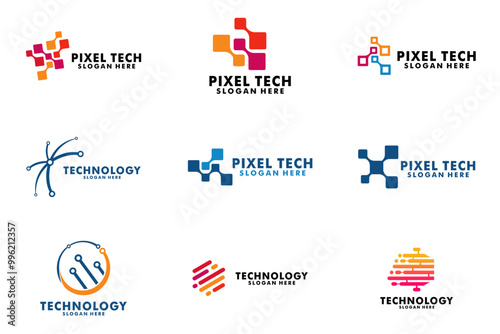 Set of Abstract tech logo design. Technology logo design vector collection