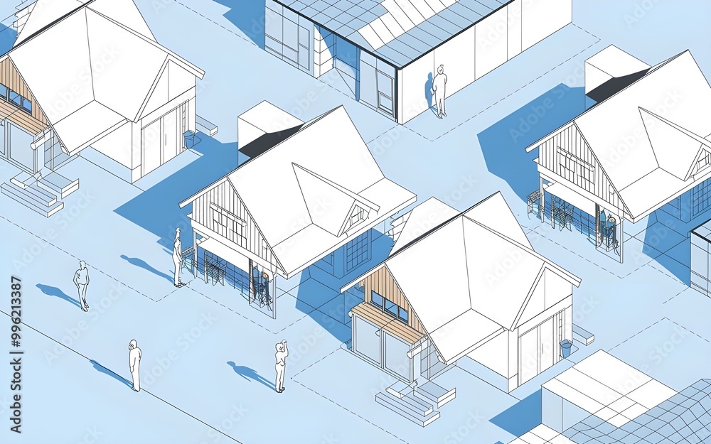 High-Quality Blueprint Design Featuring Houses and People for Architecture Projects High-Quality Blueprint Design Featuring Houses and People for Architecture Projects