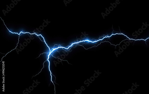 electric blue lightning bolts against black background dynamic natural electricity concept photo