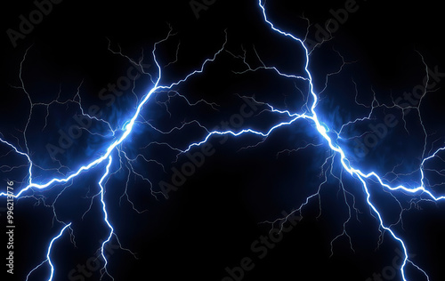 electric blue lightning bolts branching out in multiple directions against black background