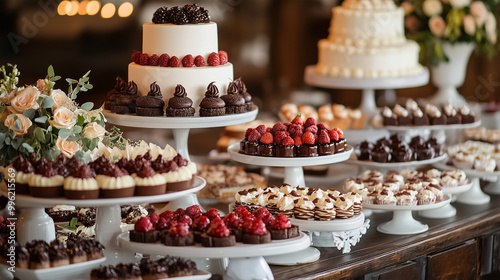 A table with many different types of desserts, including cakes and cupcakes