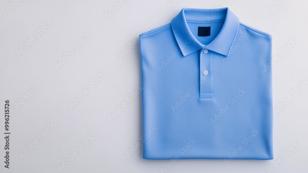 neatly folded blue polo shirt is displayed on light background, showcasing its smooth fabric and classic design. neatly folded blue polo shirt is displayed on light background, showcasing its smooth fabric and classic design.