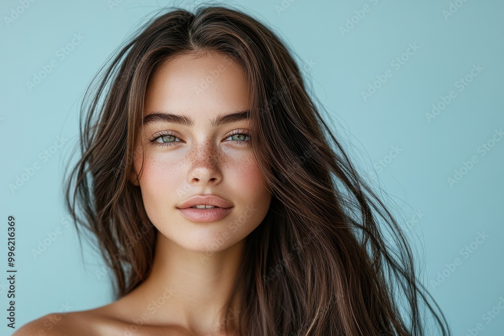 Close-Up of Woman with Long Brunette Hair and Confident Expression
Close-Up of Woman with Long Brunette Hair and Confident Expression