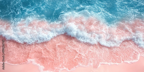 Serene Top View of Pink Beach with Gentle Waves