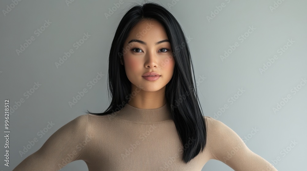 Obraz premium Sleek Jet-Black Hairstyle Photographed from the Back in Studio Setting