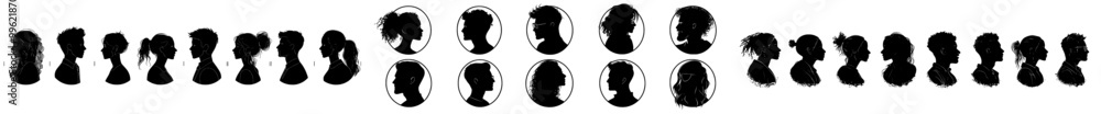 A flat set of user profiles depicting male and female faces isolated on ...