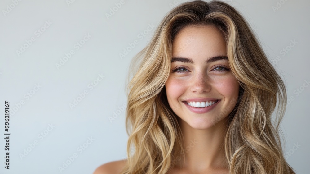 Naklejka premium Woman’s Hand Running Through Wavy Blonde Hair in Sunlit Field