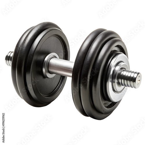 Black dumbbell on a transparent or white isolated background. photo