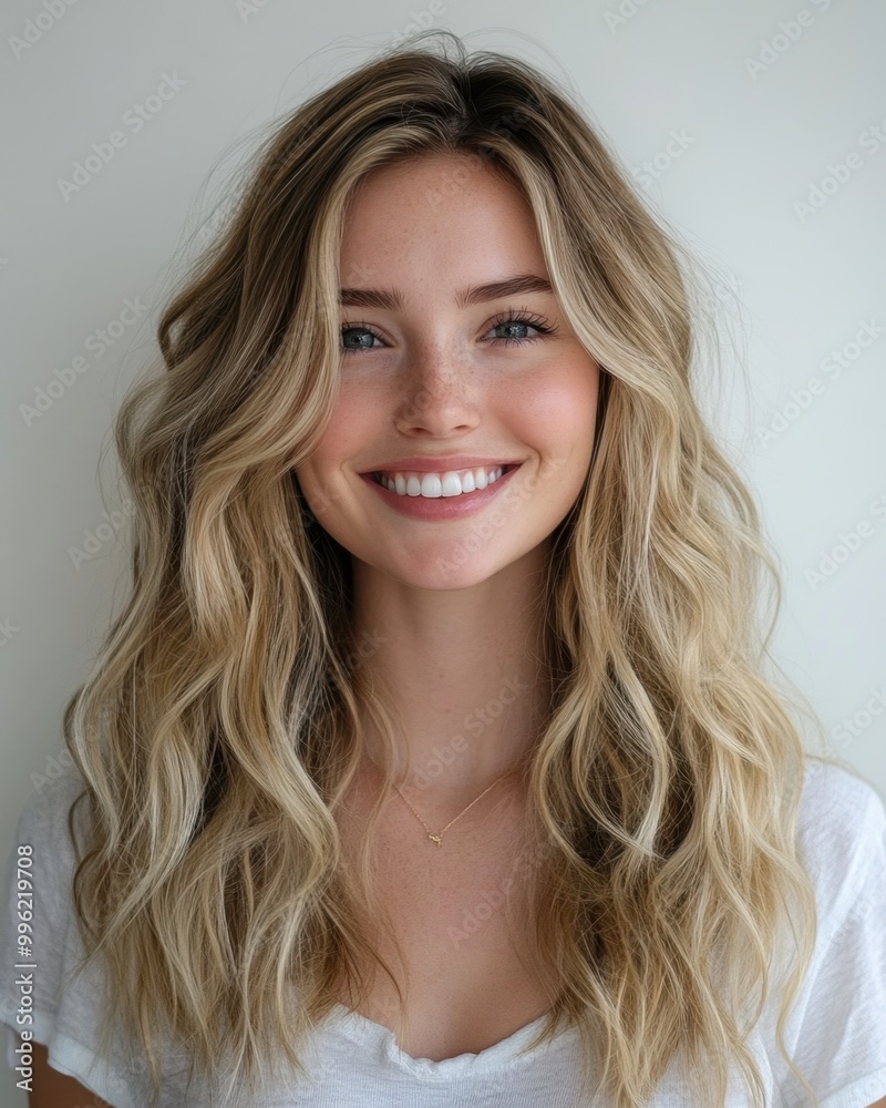 Woman’s Hand Running Through Wavy Blonde Hair in Sunlit Field